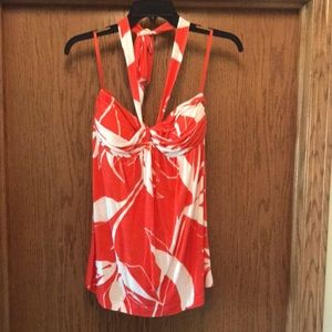 Banana Republic White/Coral Print Halter
